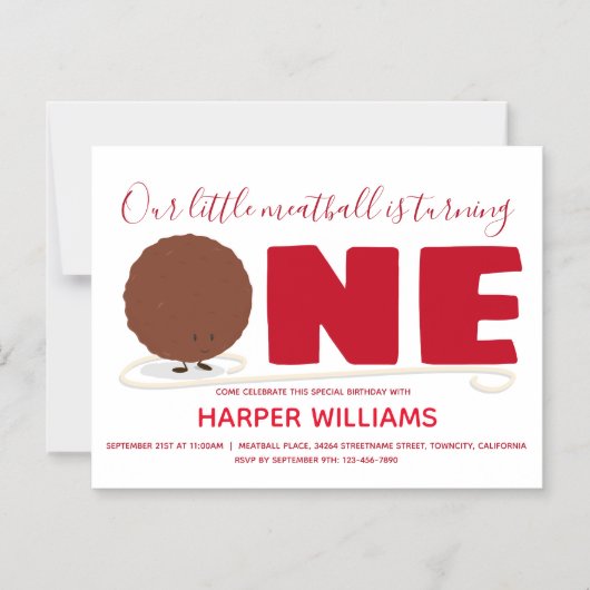 Meatball Einladung zum ersten Geburtstag (Vorderseite)