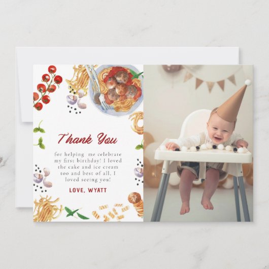 Meatball Italienisch 1. Geburtstag Dankeskarte (Vorderseite)