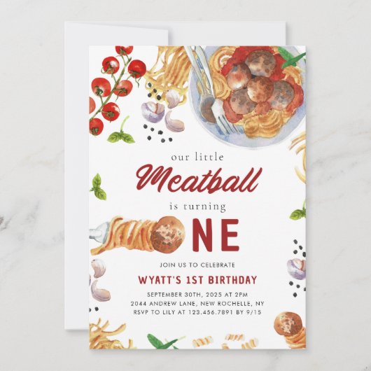 Meatball Italienisch 1. Geburtstag Einladung (Vorderseite)