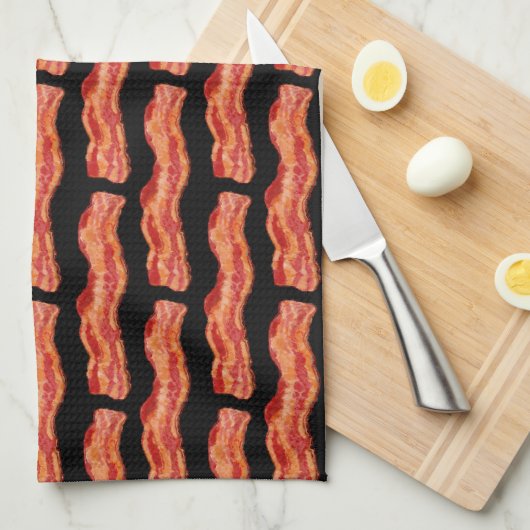 Meaty Bacon Pattern Black Background Handtuch (Viertel Falte)