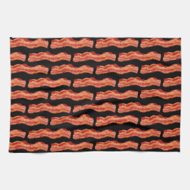 Meaty Bacon Pattern Black Background Handtuch