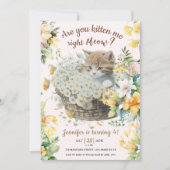 Meau! Floral Niedlich Kitten Girl Cat 4. Geburtsta Einladung (Vorderseite)