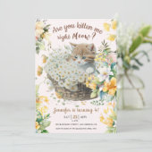 Meau! Floral Niedlich Kitten Girl Cat 4. Geburtsta Einladung (Stehend Vorderseite)