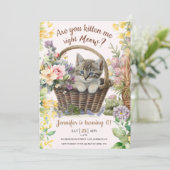 Meau! Floral Niedlich Kitten Girl Cat 6. Geburtsta Einladung (Stehend Vorderseite)