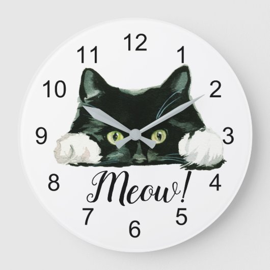 Meau! Katze Große Wanduhr (Vorderseite)