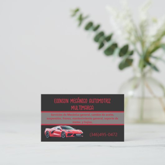 Mecánico Automotriz Tarjetas Rojo Negro Visitenkarte (Stehend Vorderseite)