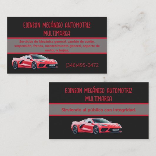 Mecánico Automotriz Tarjetas Rojo Negro Visitenkarte (Vorne/Hinten)