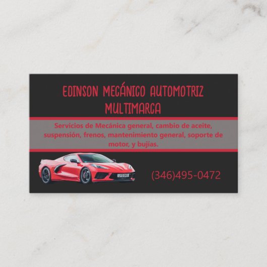 Mecánico Automotriz Tarjetas Rojo Negro Visitenkarte (Vorderseite)