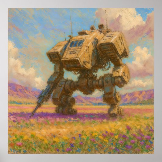 Mech in Meadow - Pastellfarben Poster (Vorne)