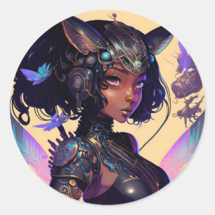 Mecha Fox Girl Runder Aufkleber