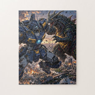 Mecha gegen Kaiju-Stadtschlacht Puzzle