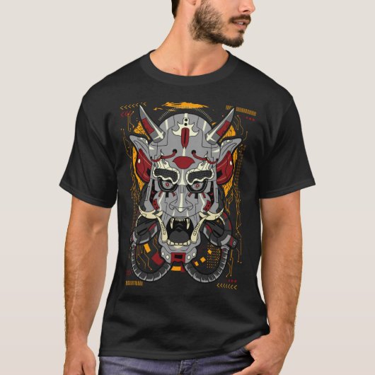 Mecha Oni Japanese Demon Face Mask Devil Yoke Oni T-Shirt (Vorderseite)