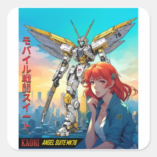MECHA WARRIOR - KAORI'S ANGEL SUITE MK78 QUADRATISCHER AUFKLEBER (Vorderseite)
