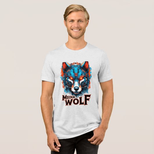 Mecha Wolf Graphic Double Print Tri-Blend Shirt (Vorderseite voll)