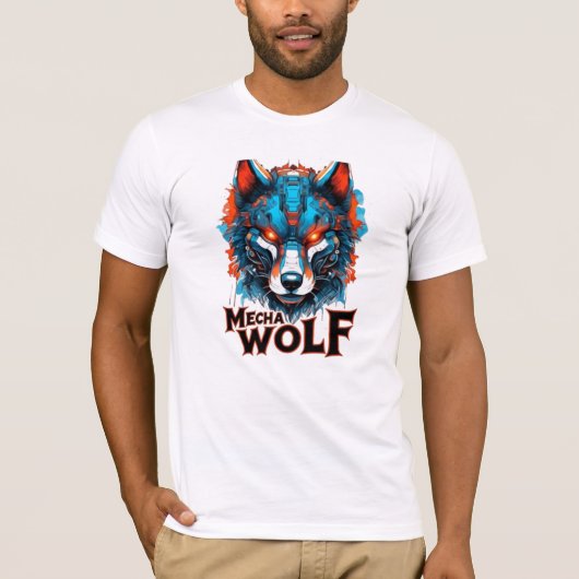 Mecha Wolf Head – Futuristic Cyberpunk Wolf Design T-Shirt (Vorderseite)