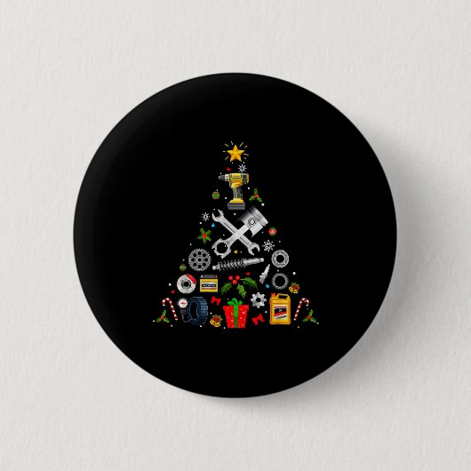 Mechanic Christmas Ornament Tree In Garage Car Mec Button (Vorderseite)