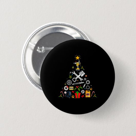 Mechanic Christmas Ornament Tree In Garage Car Mec Button (Vorne & Hinten)