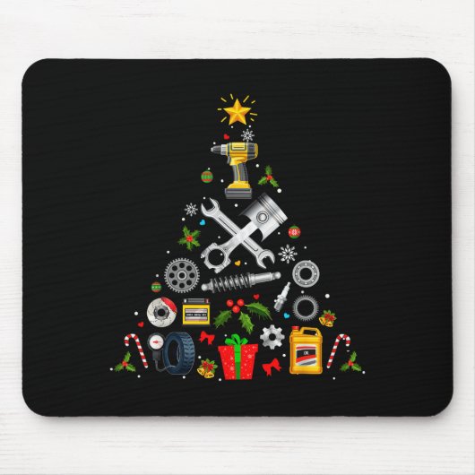 Mechanic Christmas Ornament Tree In Garage Car Mec Mousepad (Vorne)