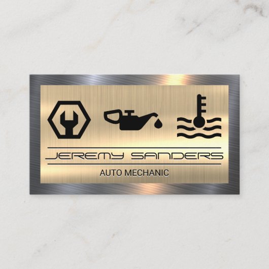 Mechanic | Gold Metal Border | Tools Services Visitenkarte (Vorderseite)