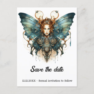 Mechanic Hairstrena Butterfly Steampunk Wedding Ankündigungspostkarte