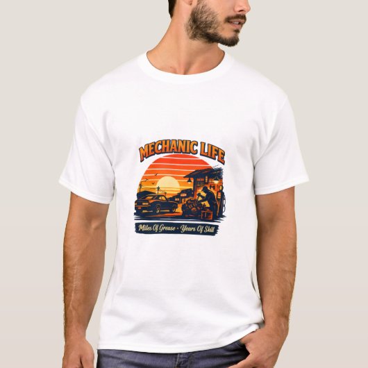 Mechanic Life Retro Sunset Miles Of Grease Tee (Vorderseite)