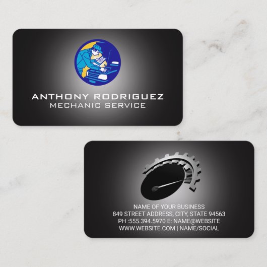 Mechanic Working on Car Graphics Visitenkarte (Vorne/Hinten)