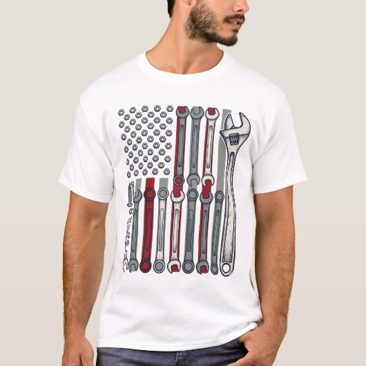 Mechanic Wrench Flag Vintage Engraving Vector Desi T-Shirt (Vorderseite)