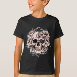 "Mechanical Bloom" – Gothic Skull with Floral Gear T-Shirt