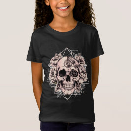 "Mechanical Bloom" – Gothic Skull with Floral Gear T-Shirt
