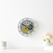 Mechanical Clockwork Illusion Trompe L'oeil Blue Runde Wanduhr (Zuhause)