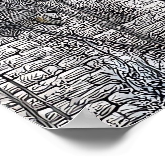 Mechanical Contrast: Bicycle Design in Medieval Poster (Ecke)