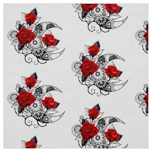 Mechanical Crescent with Red Roses Stoff (Muster)