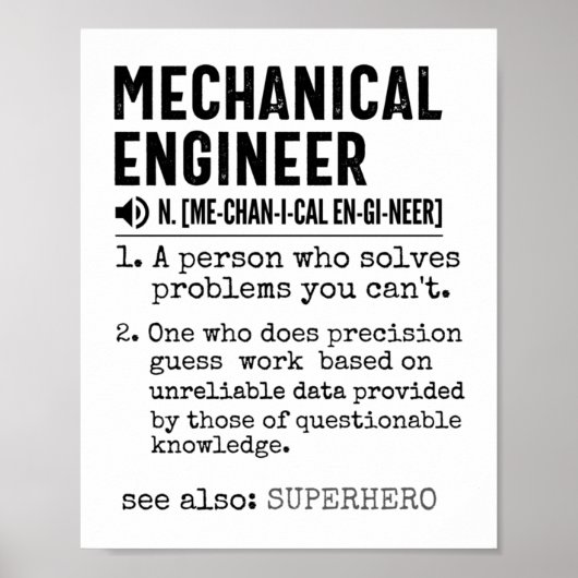 Mechanical Engineer Dictionary Definition Poster (Vorne)