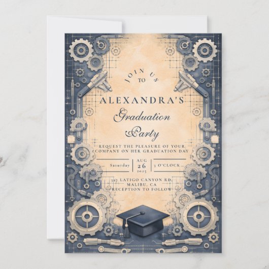 Mechanical Engineer Graduation Einladung (Vorderseite)