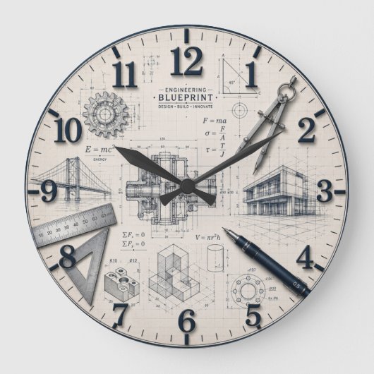 Mechanical Engineer STEM Office & Workshop Decor Große Wanduhr (Vorderseite)