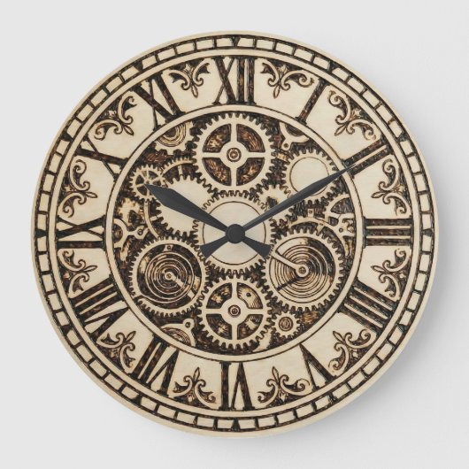 Mechanical Gears Wooden Wall Clock Große Wanduhr (Vorderseite)