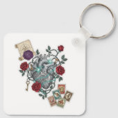Mechanical Heart with Roses – Vintage Surreal Art Schlüsselanhänger (Rückseite)