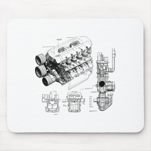 Mechanics Car Enthusiast Men Engine Eces Mousepad (Vorne)