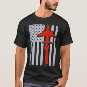 Mechanik Amerikanische Flagge Flugzeug Flugzeugmec T-Shirt