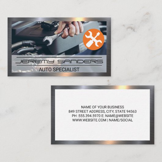 Mechanik mit einem Schlüssel | AUTO Visitenkarte (Vorne/Hinten)