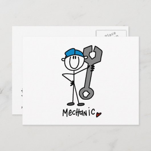 Mechanik mit Strichmännchen mit Schlüssel Postkarte (Vorne/Hinten)