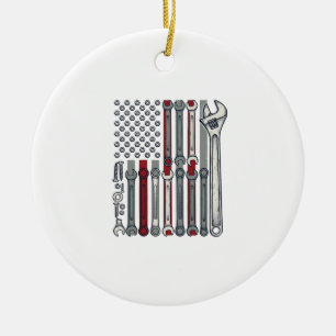 Mechanik-Schraubenschlüssel-Flagge Vintage-Gravur- Keramik Ornament