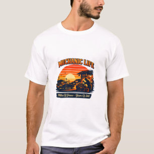Mechaniker-Leben Retro-Sonnenuntergang Meilen des  T-Shirt