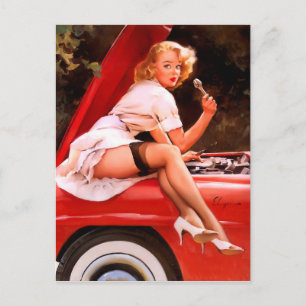 Mechaniker Pin Up Postkarte