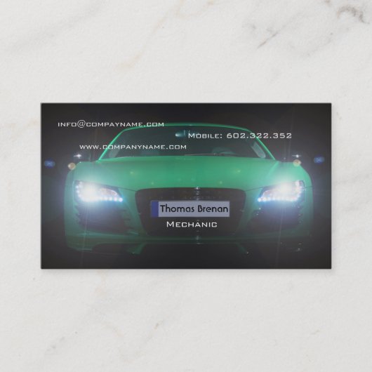 Mechaniker-selbstbewegender grüner visitenkarte (Vorderseite)