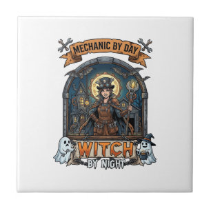 Mechaniker Tag Hexen Nacht Halloween Steampunk Fra Fliese