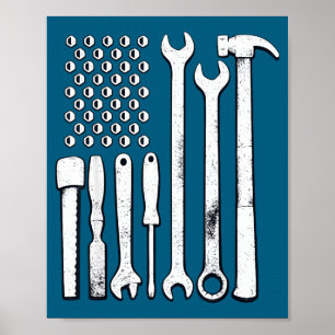 Mechaniker-Werkzeuge Amerikanische Flagge USA Illu Poster