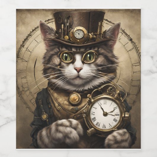 Mechanikerkatze Weinetikett (Einzelnes Label)