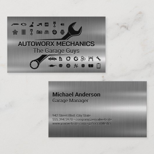 Mechanikschlüssel | AUTO | Metallisch Visitenkarte (Vorne/Hinten)