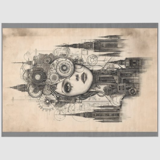 Mechanisch-gotische Steampunk-Frau N3 Decoupage Seidenpapier (Vorderseite)